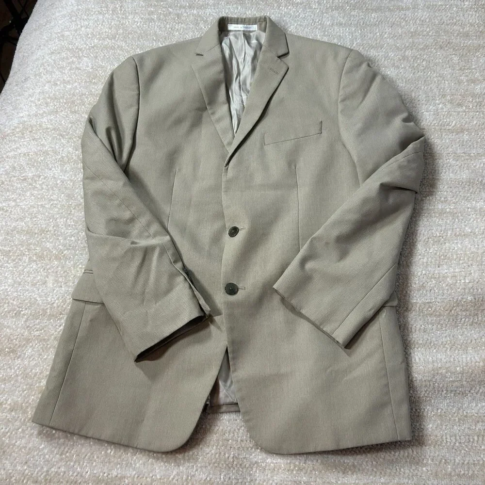 Calvin Klein Beige Pinstripe Blazer Jacket Size 40R Regular Fit